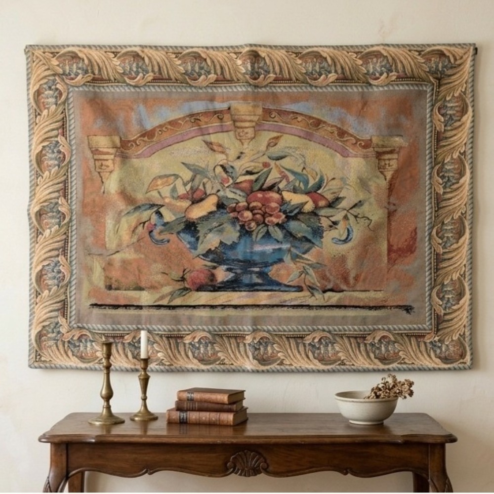 French Style Wall Tapestry Wall Hanging Large Still Life Cottage 50x36"